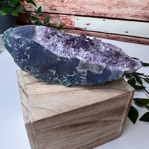 Unique Crescent Amethyst Geode Cluster Freeform, Crystal Decor Cluster - Picture 4 of 12